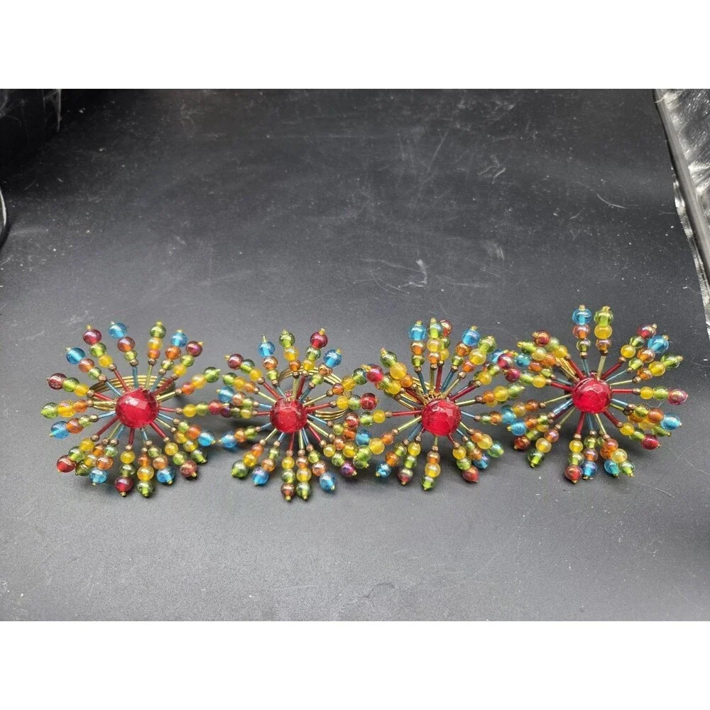 Vintage Pier 1 Beaded Firework Starburst Napkin Rings Set Of 4